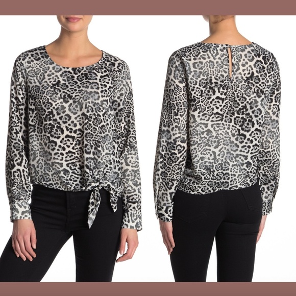 NEW Socialite Leopard Print Tie Front Long Sleeve Chiffon Blouse [ Small ] #3229 - Picture 1 of 12